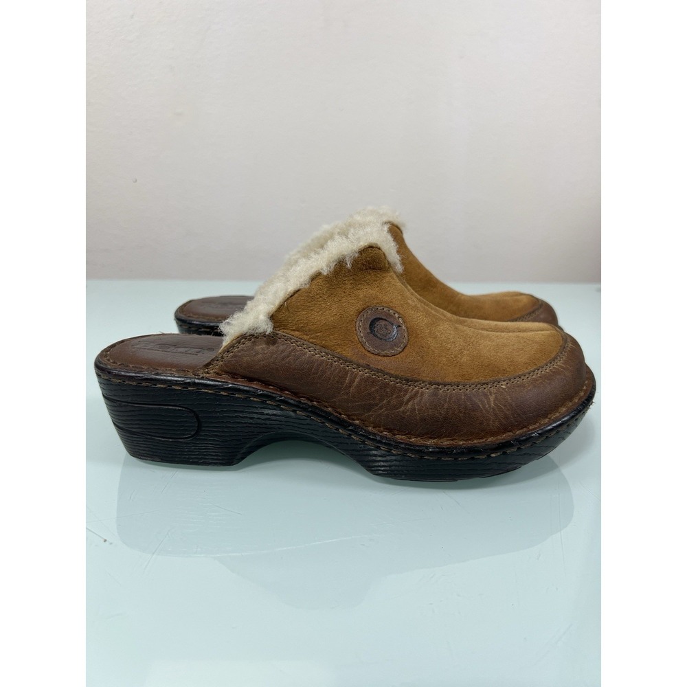 Born Shearling Lined Clogs Women's 7 Brown Leather Suede Mule